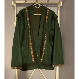 Vintage green Wool Jacket coat Men Nepal Toggle 80s Boho Hippie LG